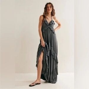 NWT Free People FP Beach Santa Luz Ruffle Maxi Dress in Black